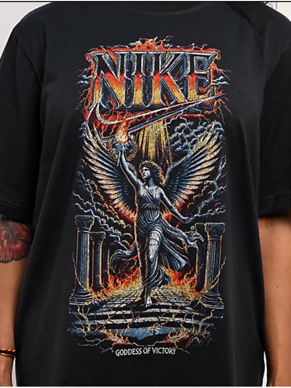 Nike Womens Large Oversized"Goddess of Victory" Graphic Print Band TShirt